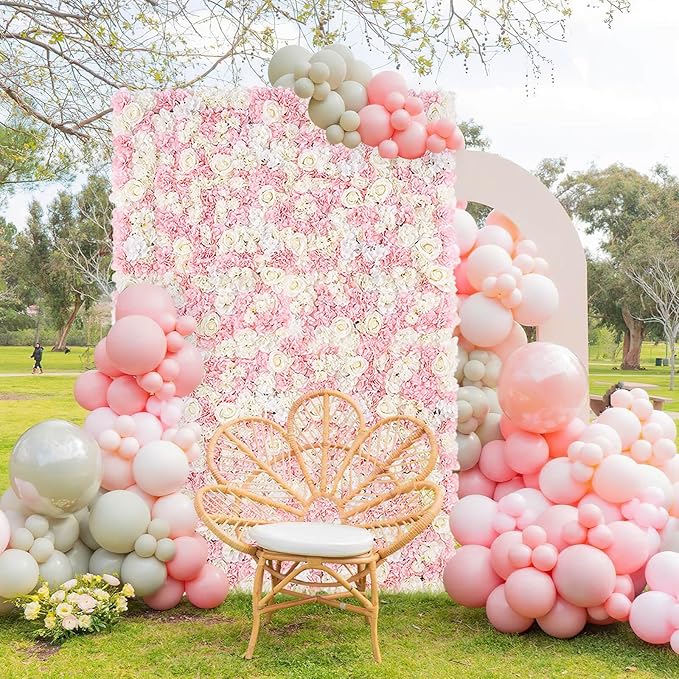 Pink Flower Wall Backdrop Wedding: 12 Packs 15x15 Inches 3D Floral Rose Wall Panels - Party Event Background Bridal Shower Decorations