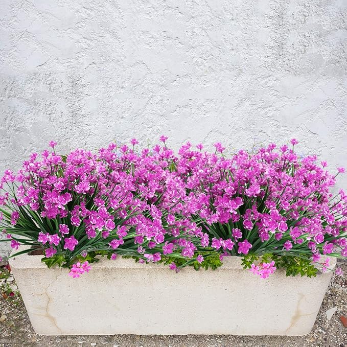 8 Bundles Artificial Flowers, Fake Artificial Greenery UV Resistant No Fade Faux Plastic Plants for Wedding Bridle Bouquet Indoor Outdoor Home Garden Kitchen Office Table Vase (Fuchsia)