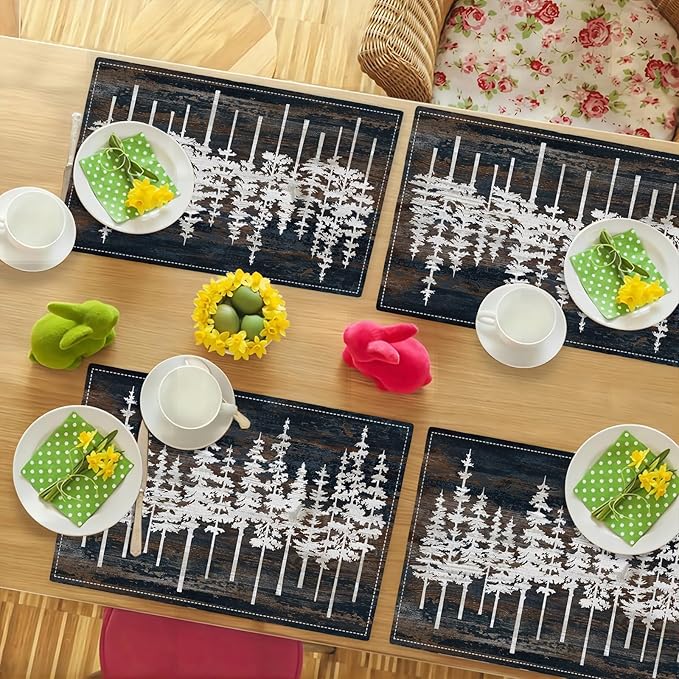 Rustic Tree Placemats Set of 4 Nature Forest Table Mats Washable Place Mats for Home Party Indoor Kitchen Dining Table Decoration 12x18 Inch