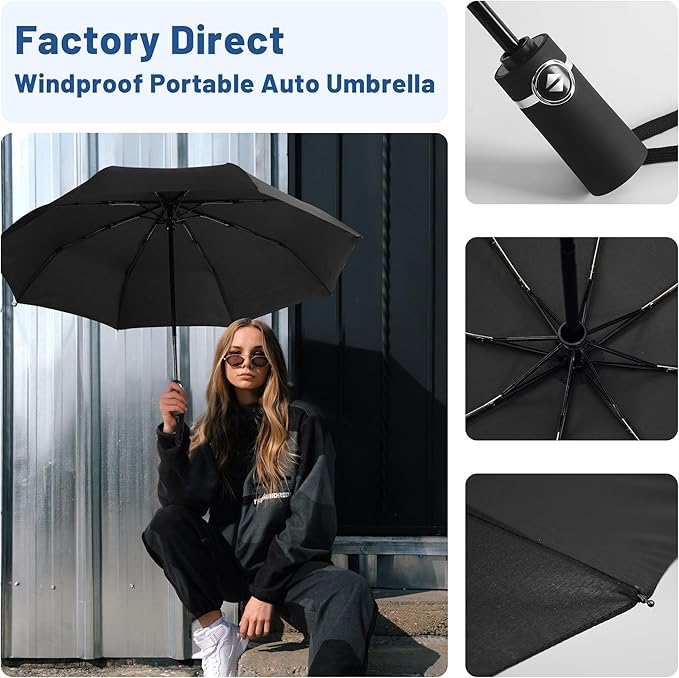 SY COMPACT Travel Umbrella - Windproof Automatic Compact Umbrella, Lightweight Waterproof Design for Backpack, Car & Purse