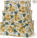Soul & Lane Decorative Cardboard Storage Boxes with Lids for Home Decor and Organization, Set of 3 Large Keepsake Boxes for Memories & Gifts, Nesting Floral Photo Storage Containers, Golden Peony