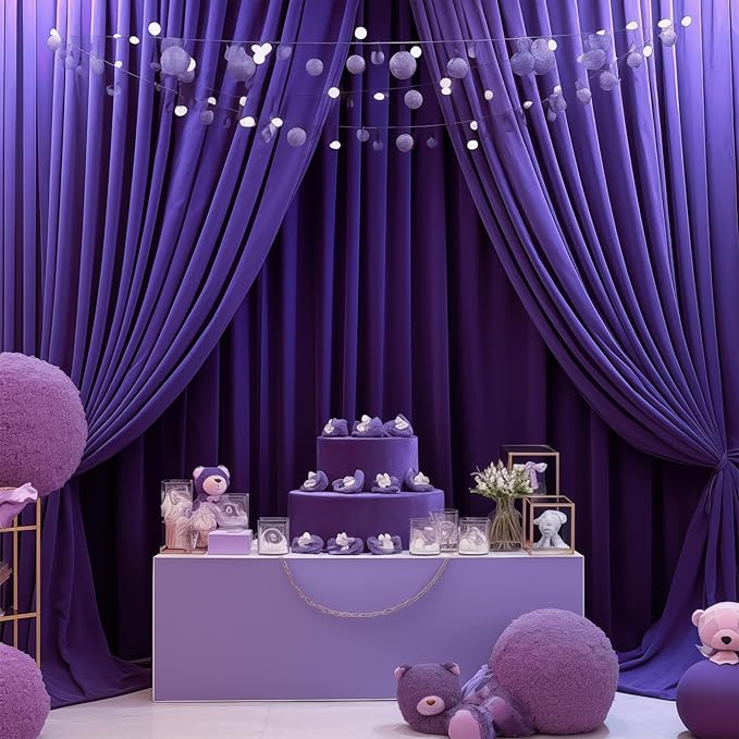 Wish Care Purple Backdrop Curtains - 6 Panels, Wrinkle-Free, Polyester, Photography Drapes for Baby Shower, Birthday Party, Wedding, Prom, Photo Booth - 24 X 10FT (Purple)