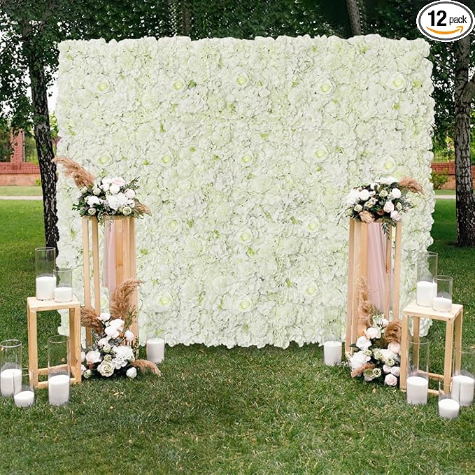 White Artificial Flower Wall Backdrop Panels 5ftx3.74ft White Fake Rose Wedding Backdrop 3D Floral Wall for Party Baby Shower Bridal Wedding Background Decor