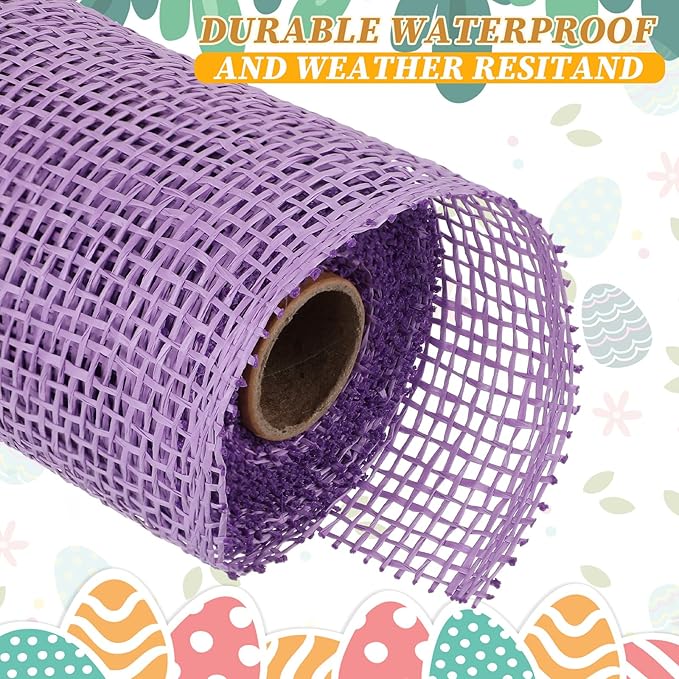 Chuangdi Easter 4 Rolls Poly Burlap Mesh Poly Burlap Deco Ribbon Mesh Roll for Spring Summer 4th of July DIY Flower Wreath Garland, 10 Inch(Pink, Yellow, Light Purple, White)
