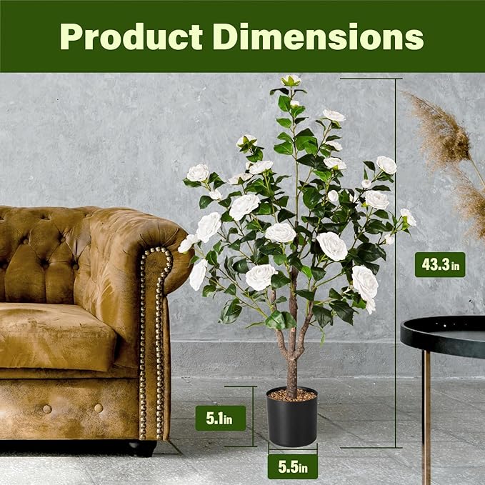 Artificial Camellia Tree,2Pack 3.6FT Faux White Camellia Plants in Pots,Lifelike Artificial Flower Trees for Indoor Outdoor Home Decor,Realistic Blooming Faux Plants for Living Room Porch Patio Office