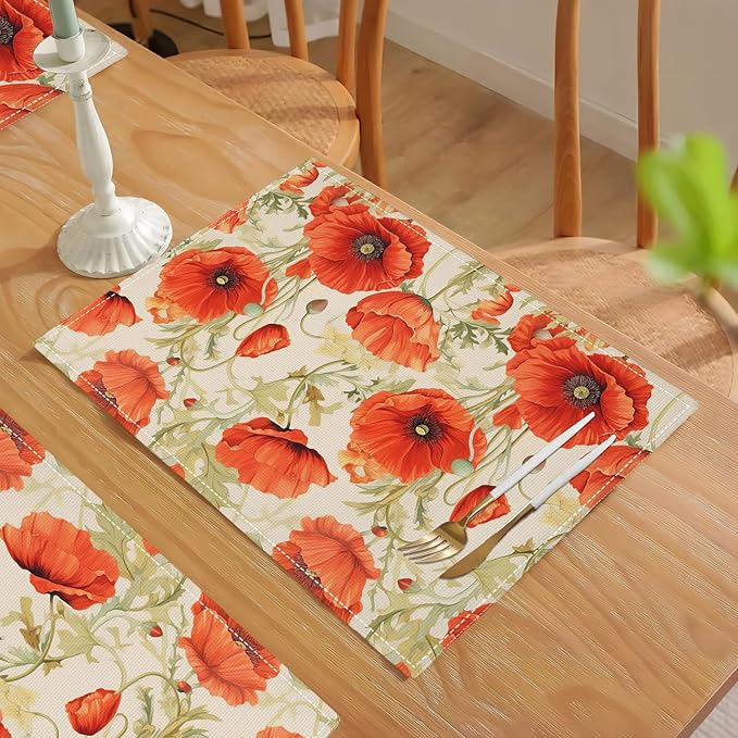 Botanical Flower Placemats Set of 6 Butterfly Plants Floral Botanic Plants Flower Leaves Placemats Rustic Floral Waterproof Washable Table Placemats for Dining Kitchen Decoration 6 PCS