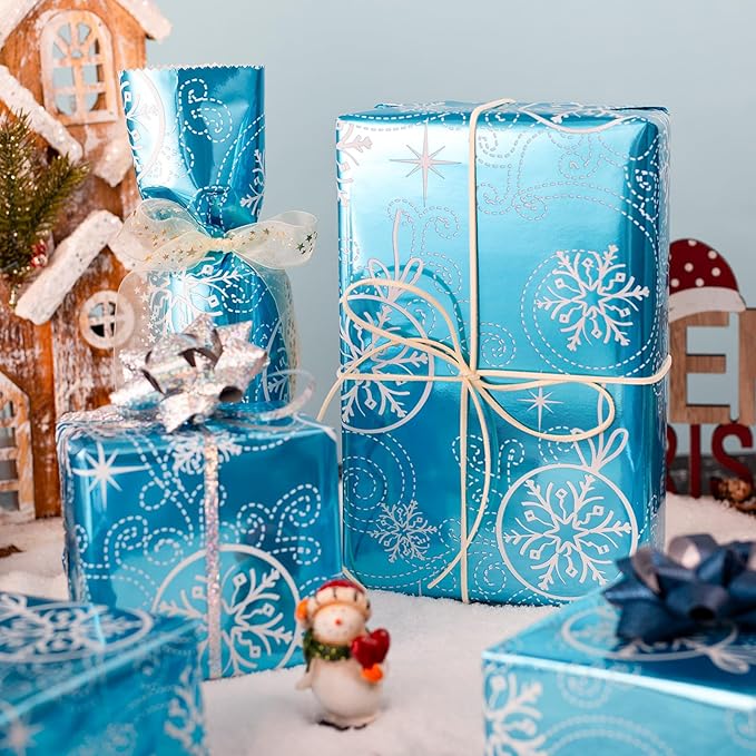 MAYPLUSS Christmas Wrapping Paper Roll - 17 Inch X 33 Feet- Christmas snowflake Bell Gift Holiday Pattern Foil Wrapping Paper Sheets Winter Gift Wrap for Holiday, Party, Birthday & Festive Decoration