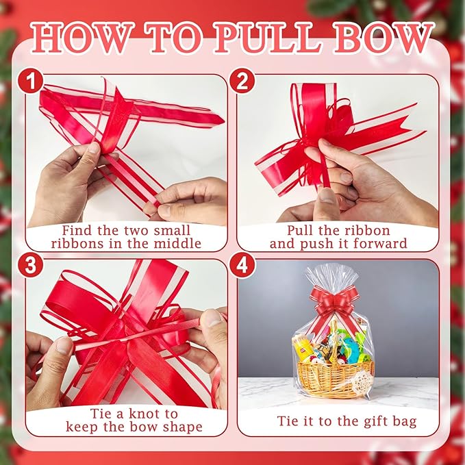 PigPotParty 16"x24" Clear Cellophane Gift Bags - Includes Bows – 10 Pack Cellophane Wrap for Gift Baskets, Plastic Gifts Bags for Gift Giving