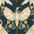 HAOKHOME Crane Wallpaper Peel and Stick Boho Floral Bird Dots Wall Paper Japanese Chinoiserie Dark Green/Beige/Yellow Accent Wall Decor 17.3in x 9.8ft