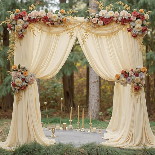 10ft x 10ft Champagne Backdrop Curtains, Wrinkle-Free Sheer Chiffon Fabric Photo Backdrop Drapes for Wedding Arch Party Ceremony Stage Photography Decorations