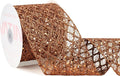 VATIN 4" Copper Christmas Ribbon, Copper Glitter Mesh Diamond Web Sequin Dots Wired Christmas Ribbon for Gift Wrapping Bow Making Wreath Supply-10 Yards