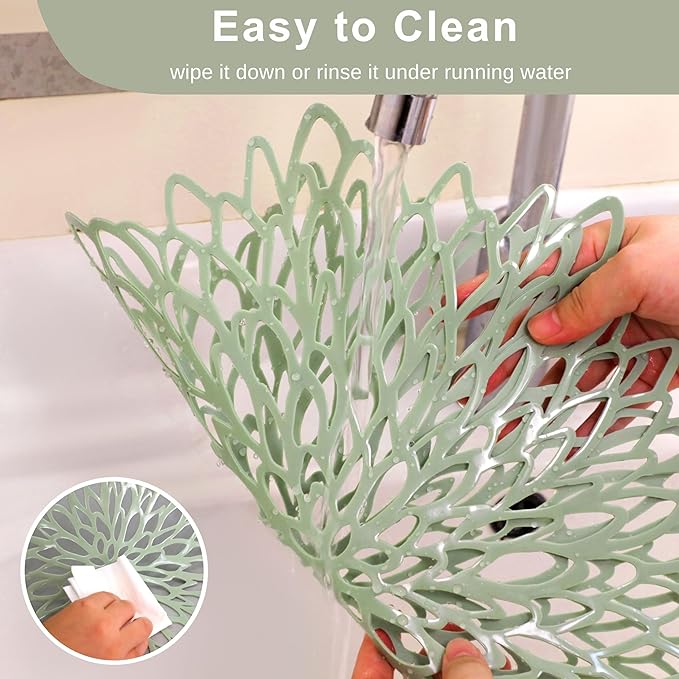 Snowkingdom Sage Green Placemats Set of 8, Round Pressed Vinyl Leaf Washable Place Mats 15 Inch Dinning Floral Table Mats for Wedding Birthday Baby Shower Easter Christmas Holiday Party Decorations
