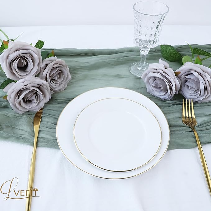 12pcs Artificial Rose Flower Grey Rose Flowers with Long Stem Silk Roses Bouquet for Wedding Bridal Shower Party Home Decoration