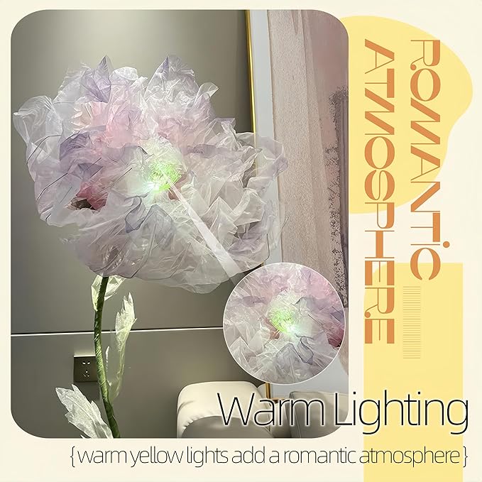 Giant Flowers for Decoration, 5 ft Large Organza Floral with LED Light, for Wedding Arrangements, Birthday Christmas Party Backdrop Decor, Photography Props, Shop Window Display