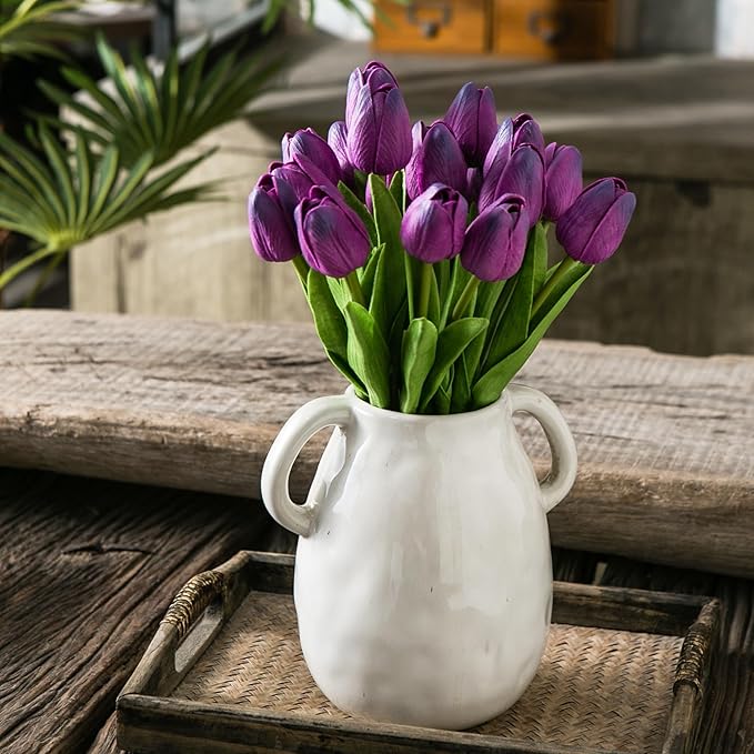 20pcs Purple Artificial Tulip Flowers, Silk Fake Flowers 13" for Mother's Day, Easter, Valentine’s Day Gifts in Bulk, Home, Kitchen, Wedding Decorations