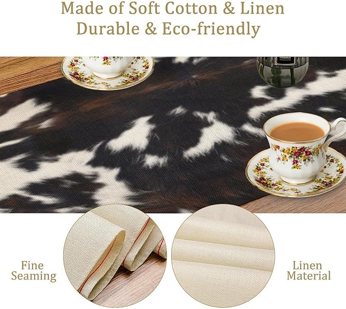 Cow Print Table Runner, Black White Cowhide Print Western Style Table Runner Country Farmhouse Cottage Cow Patten Table Decoration for Home Kitchen Dining, 13x108 Inch