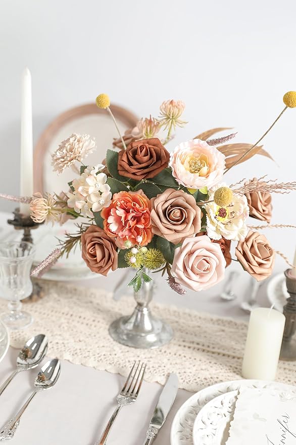 Artificial Flowers Real Looking Dusty Rose Colors Foam Fake Roses with Stems 25pcs for DIY Wedding Bridal Shower Centerpieces Tables Decorations Party
