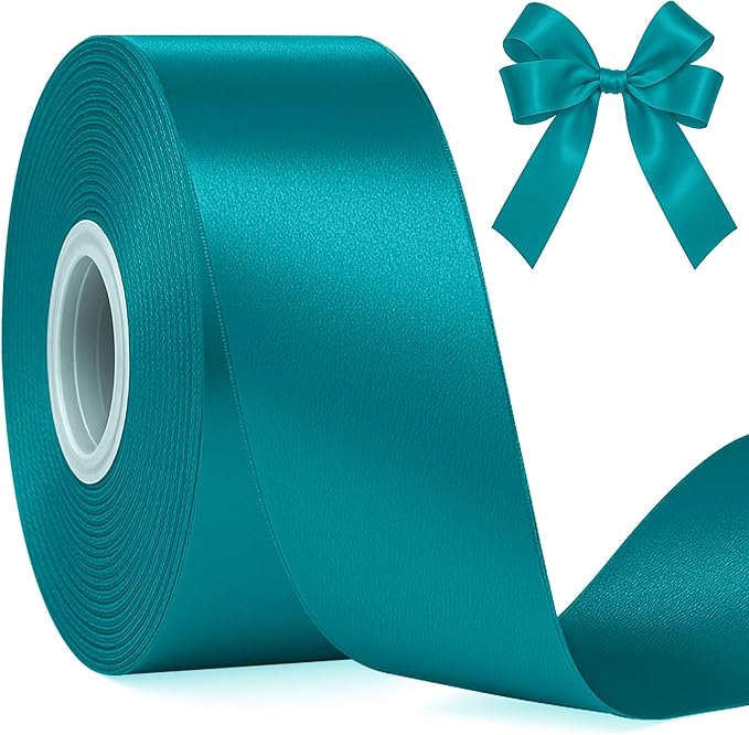 Fullive 1 1/2 Inch Teal Ribbon for Gift Wrapping, 30 Yards Christmas Ribbon, Polyester Satin Ribbons for Crafts for Birthday Graduate Christmas Decoration DIY Bows Wrapping Bouquet Floral Arrangements