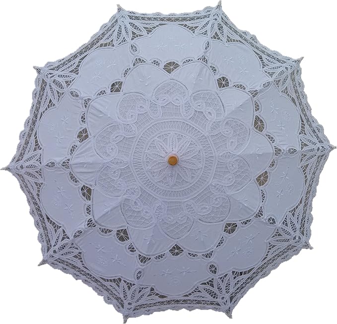 White Lace Parasol Umbrella Wedding Bridal 30 Inch Adult Size