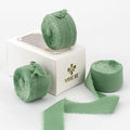 MEEDEE Sage Chiffon Ribbon 1 Inch Green Frayed Ribbons Sage Green Chiffon Silk Light Green Ribbon Thin Chiffon Ribbons for Crafts, Gift Wrapping, Wedding Invitation (3 Rolls 21 Yards)