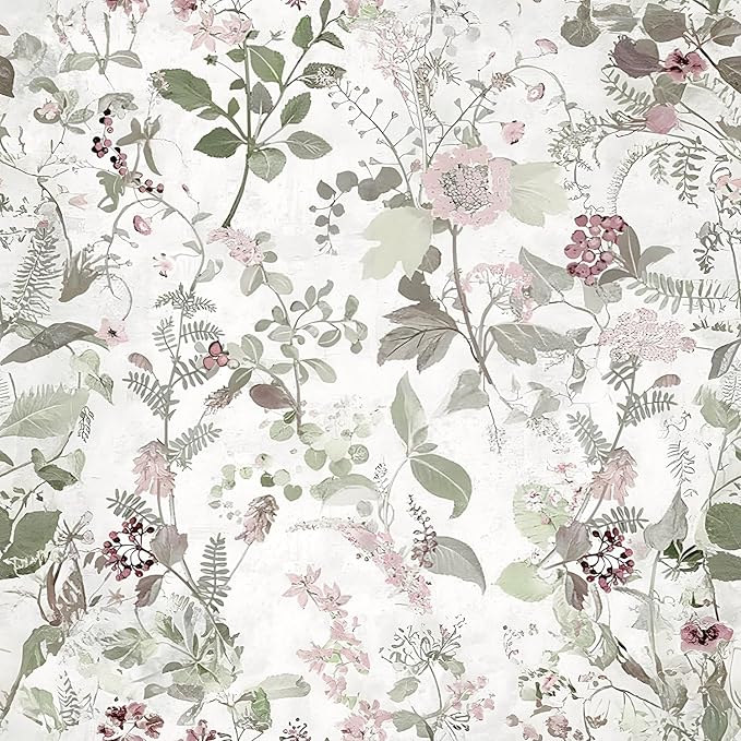 Erfoni 17.7"x118" Floral Peel and Stick Wallpaper Boho Floral and Leaf Contact Paper for Cabinets Decorative Wallpaper Flower Modern DIY Self Adhesive Removable Wall Paper Covering Bedroom Wall Vinyl