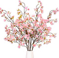 Sunm Boutique Faux Cherry Blossom Branches, Artificial Cherry Blossom Stems Cherry Blossom Flowers Vase Arrangements for Wedding Home Party Kitchen Decor, Light Pink, Set of 3