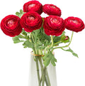 Artificial Ranunculus Flowers with Real Touch Stem, Silk Ranunculus Flowers (Red, 6pcs)