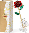 Mikasol Gold Dipped Real 24K Forever Preserved Rose, 1 Pack Infinity Flower Decor Hand Dipped Romantic Gift for Women in Her Wife Girlfriend Birthday Anniversary Valentines Mothers Day Christmas(Red)