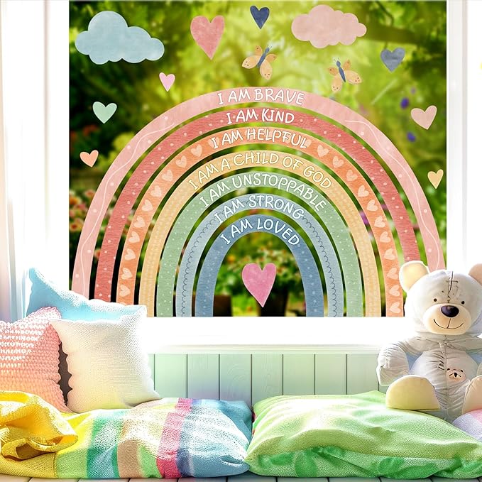 Large Rainbow Window Stickers Kids Inspirational Window Decals Peel and Stick Double Sided Rainbow Window Clings Anti Collision Motivational Window Decals for Nursery Playroom Classroom Bedroom Decor