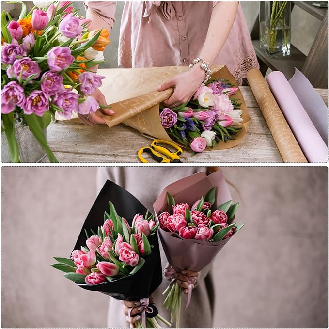 MECCANIXITY 10 Pcs Flower Wrapping Paper 22.8x22.8 Inch Waterproof Florists Wrapping Paper for Florist Bouquet Supplies, DIY Crafts, Gift/Gift Box Packaging Red Pink