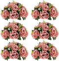 NUPTIO Artificial Flower Centrepieces for Tables - 6 Pcs Dusty Rose Fake Flowers Roses Balls 9.5in Diameter - Silk Faux Rose Arrangement for Wedding Party Centerpiece Table Decorations