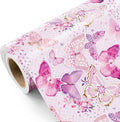 WRAPAHOLIC Pink Butterfly Wrapping Paper Roll - Mini Roll - 17 Inch x 9.8 Feet - Fantasy Butterfly Design, Perfect for Birthday, Wedding, Bridal Shower
