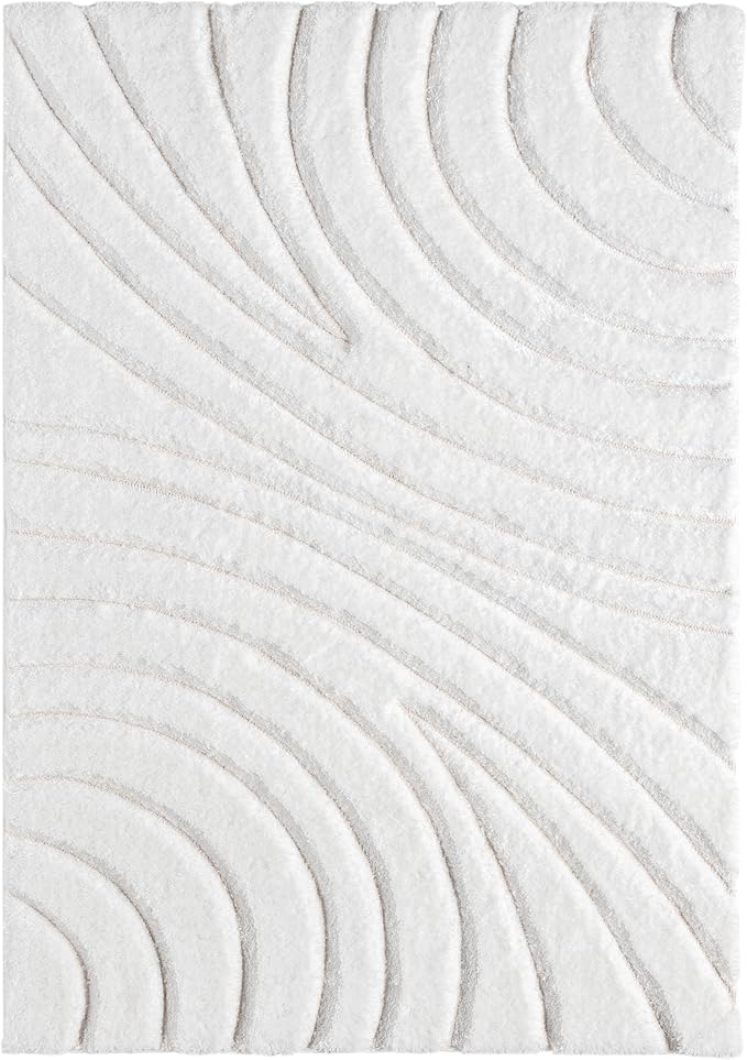 LUXE WEAVERS Lantanas Collection 7070 Cream 5x7 Modern Shag Geometric Area Rug