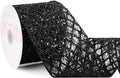 VATIN 4" Black Christmas Ribbon, Black Glitter Mesh Diamond Web Sequin Dots Wired Christmas Ribbon for Gift Wrapping Bow Making Wreath Supply-10 Yards