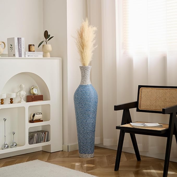 Large Hand-Woven Bamboo Floor Vase, Tall Home Decor Floor Vase for Fake Flower Dried, Flower Holder for Living Room, Bedroom, Dining Room, Entryway, Hallway