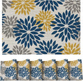 Artoid Mode Floral Vinyl Placemats Set of 6, Heat Resistant Washable Non-Slip Plistic PVC Place Mats for Party Kitchen Dining Decor, Blue Yellow