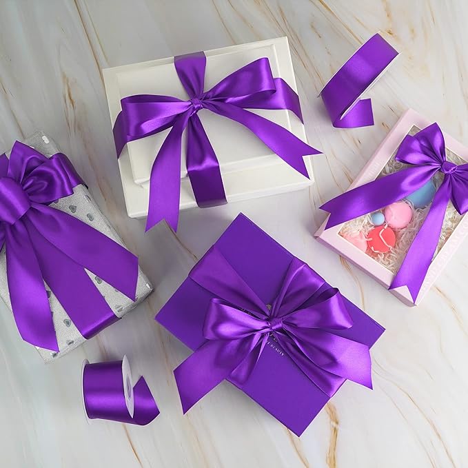 MEEDEE Purple Satin Ribbon 1-1/2 Inch Purple Ribbon Lux Double Faced Satin Ribbons by 50 Yards Polyester Satin Ribbons for Crafts, Weddings, Flower Bouquet, Holiday Decorating