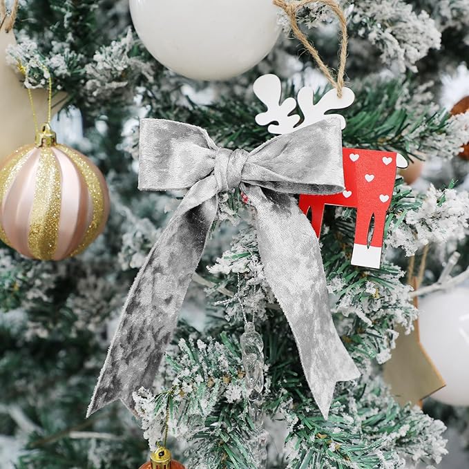 Velvet Silver Ribbon 1-1/2 inch Wide Double-Sided Glossy Fabric Ribbons for Christmas Tree Decor Gift Wrapping Flower Bouquet DIY Crafts 10Yd