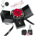 Emibele Preserved Rose Gifts for Women, Eternal Flower Rose Box with Heart Necklace, Romantic I Love You Gifts for Her Women Wife Mom Grandma on Valentines Mothers Day Birthday Anniversary