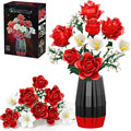 Rose Flower Building Blocks with Vase Set for Adults, Christmas Artificial Flower Bouquet Botanical Collection Bricks Anniversary Birthday Gifts for Her Women Mom Grandma Wife Men Home Decor -1077PCS