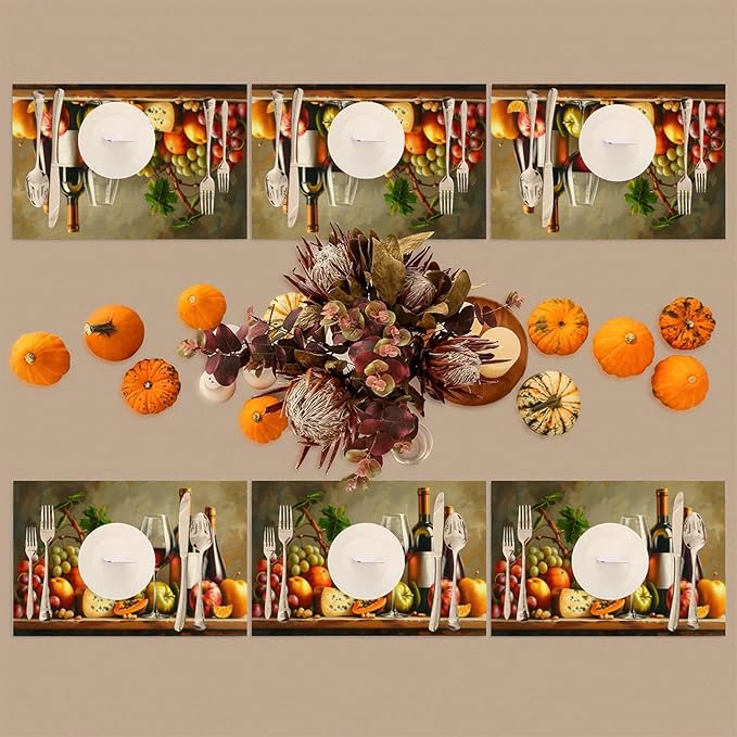 Grapes Fruit Wine PVC Placemats Set of 4 Wipeable Table Mats Washable Heat Resistant Non Slip Vinyl Dining Table Mat for Kithen Indoor Outdoor Patio Farmhouse Place Mats Decorative