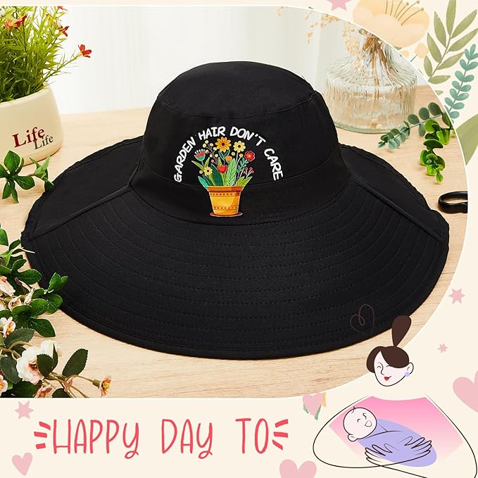 Garden Hats for Women Gardener Gifts Sun Protection Wide Brim Embroidered Hat with Neck Flap for Christmas Birthday