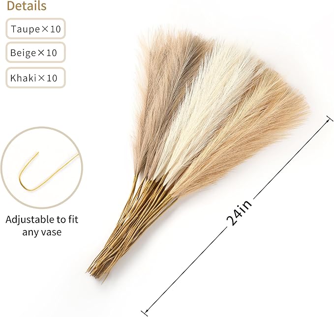 30pcs Pampas Grass Decor - 24 Inch Boho Home Decor, Artificial pompas Floral, Small Faux Pompous Grass for Table Centerpieces, Wedding and Baby Shower Decorations