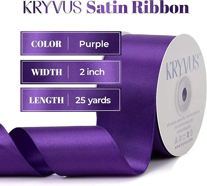Purple Satin Ribbon, 2" x 25Yd, Perfect for Gift Wrapping, Crafts, Wedding Decor