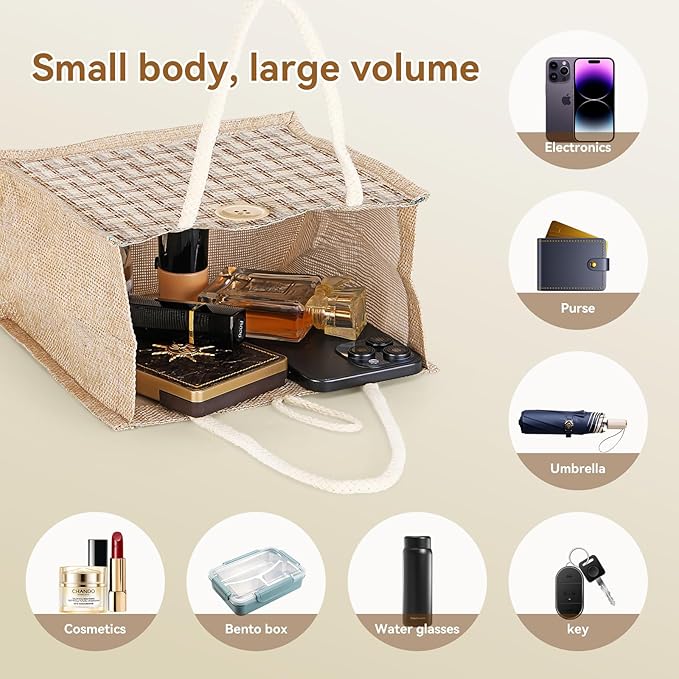 Women Tote Bag,2Pcs Jute Casual Tote's Handbag Embroidered Personalized Bento Bag,Reusable Grocery Bags Shopping Bags