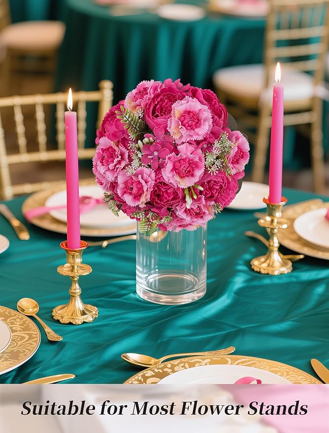 BLOSMON Peony Artificial Flowers Ball: 2pc 9.5 Inch Hot Pink Floral Arrangement for Centerpieces - Easy to Use Wedding Dinning Table Decoration - Fake Silk Peony Kissing Ball Home Party Decor