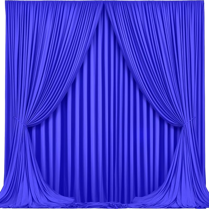 Wish Care Royal Blue Backdrop Curtain 4 Panels - Wrinkle-Free Polyester Photography Drapes for Baby Shower & Birthday Party - 16 X10FT