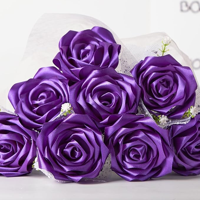 1-1/2 Inch Wide Purple Satin Ribbon, 50 Yards Solid Polyester Fabric Ribbon for Roses Making, Gift Wrapping, Christmas, Wedding Decorations, Crafts, Bows, Flower Bouquets