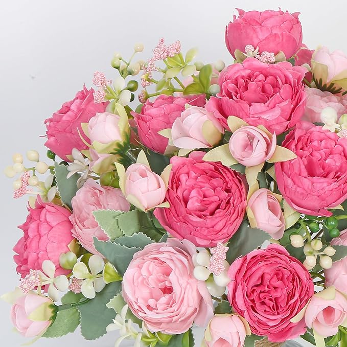 SOMYTING Peonies Artificial Flowers, Fake Flowers Pink Peonies Faux Flowers Vintage Artificial Silk Flower Peonies Bouquets Floral Arrangements Home Wedding Party Coffee Table Decor (Rose Pink, 4PCS)