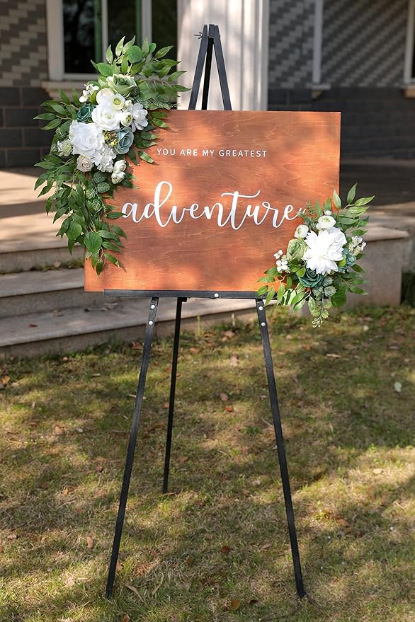 Artificial Flowers Roses Fake Flowers with Stems White Dahlia Artificial Flowers for DIY Bridal Bouquets Faux Flowers Centerpieces for Table Home Decor (White Green)